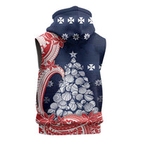 Wallis And Futuna Christmas Sleeveless Zip Hoodie Seashell Xmas Tree Tribal Waves - Polynesian Pride