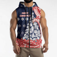 Wallis And Futuna Christmas Sleeveless Zip Hoodie Seashell Xmas Tree Tribal Waves DT05 - Polynesian Pride