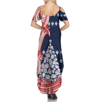 Wallis And Futuna Christmas Summer Maxi Dress Seashell Xmas Tree Tribal Waves DT05 - Polynesian Pride