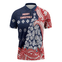 Wallis And Futuna Christmas Zipper Polo Shirt Seashell Xmas Tree Tribal Waves - Polynesian Pride