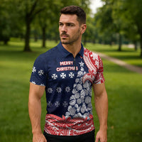 Wallis And Futuna Christmas Zipper Polo Shirt Seashell Xmas Tree Tribal Waves - Polynesian Pride