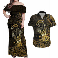 Niue Christmas Couples Matching Off Shoulder Maxi Dress and Hawaiian Shirt Niuean Crab Xmas Tribal Waves - Polynesian Pride