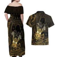 Niue Christmas Couples Matching Off Shoulder Maxi Dress and Hawaiian Shirt Niuean Crab Xmas Tribal Waves - Polynesian Pride