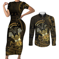 Niue Christmas Couples Matching Short Sleeve Bodycon Dress and Long Sleeve Button Shirt Niuean Crab Xmas Tribal Waves - Polynesian Pride