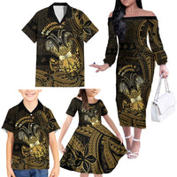 Niue Christmas Family Matching Off The Shoulder Long Sleeve Dress and Hawaiian Shirt Niuean Crab Xmas Tribal Waves - Polynesian Pride