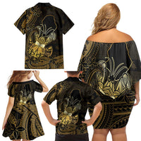 Niue Christmas Family Matching Off Shoulder Short Dress and Hawaiian Shirt Niuean Crab Xmas Tribal Waves - Polynesian Pride
