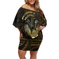 Niue Christmas Family Matching Off Shoulder Short Dress and Hawaiian Shirt Niuean Crab Xmas Tribal Waves - Polynesian Pride