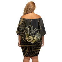 Niue Christmas Family Matching Off Shoulder Short Dress and Hawaiian Shirt Niuean Crab Xmas Tribal Waves - Polynesian Pride