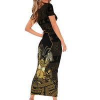 Niue Christmas Family Matching Short Sleeve Bodycon Dress and Hawaiian Shirt Niuean Crab Xmas Tribal Waves - Polynesian Pride