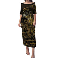 Niue Christmas Puletasi Niuean Crab Xmas Tribal Waves DT05 Long Dress Gold - Polynesian Pride