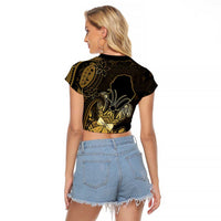 Niue Christmas Raglan Cropped T Shirt Niuean Crab Xmas Tribal Waves DT05 - Polynesian Pride