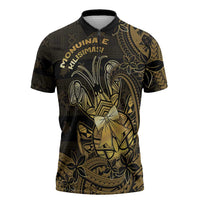 Niue Christmas Zipper Polo Shirt Niuean Crab Xmas Tribal Waves DT05 Gold - Polynesian Pride