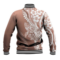 Hawaii Puakenikeni And Maile Lei Baseball Jacket Brown Polynesian Shark Tattoo DT05 - Polynesian Pride