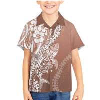 Hawaii Puakenikeni And Maile Lei Family Matching Mermaid Dress and Hawaiian Shirt Brown Polynesian Shark Tattoo DT05