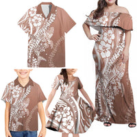 Hawaii Puakenikeni And Maile Lei Family Matching Off Shoulder Maxi Dress and Hawaiian Shirt Brown Polynesian Shark Tattoo DT05