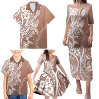 Hawaii Puakenikeni And Maile Lei Family Matching Puletasi and Hawaiian Shirt Brown Polynesian Shark Tattoo DT05