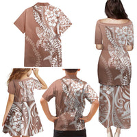 Hawaii Puakenikeni And Maile Lei Family Matching Puletasi and Hawaiian Shirt Brown Polynesian Shark Tattoo DT05