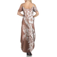 Hawaii Puakenikeni And Maile Lei Family Matching Summer Maxi Dress and Hawaiian Shirt Brown Polynesian Shark Tattoo DT05