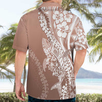 Hawaii Puakenikeni And Maile Lei Hawaiian Shirt Brown Polynesian Shark Tattoo DT05 - Polynesian Pride