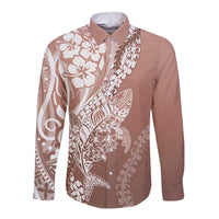 Hawaii Puakenikeni And Maile Lei Long Sleeve Button Shirt Brown Polynesian Shark Tattoo DT05 Unisex Brown - Polynesian Pride
