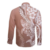 Hawaii Puakenikeni And Maile Lei Long Sleeve Button Shirt Brown Polynesian Shark Tattoo DT05 - Polynesian Pride