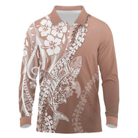 Hawaii Puakenikeni And Maile Lei Long Sleeve Polo Shirt Brown Polynesian Shark Tattoo DT05