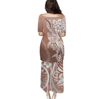 Hawaii Puakenikeni And Maile Lei Puletasi Brown Polynesian Shark Tattoo DT05