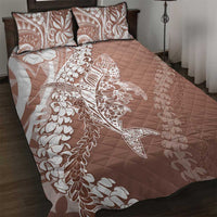 Hawaii Puakenikeni And Maile Lei Quilt Bed Set Brown Polynesian Shark Tattoo DT05