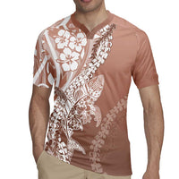 Hawaii Puakenikeni And Maile Lei Rugby Jersey Brown Polynesian Shark Tattoo DT05 - Polynesian Pride