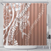 Hawaii Puakenikeni And Maile Lei Shower Curtain Brown Polynesian Shark Tattoo DT05