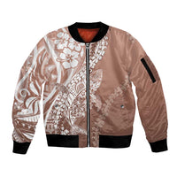 Hawaii Puakenikeni And Maile Lei Sleeve Zip Bomber Jacket Brown Polynesian Shark Tattoo DT05