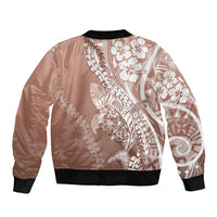 Hawaii Puakenikeni And Maile Lei Sleeve Zip Bomber Jacket Brown Polynesian Shark Tattoo DT05