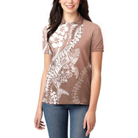 Hawaii Puakenikeni And Maile Lei Women Polo Shirt Brown Polynesian Shark Tattoo DT05