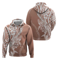 Hawaii Puakenikeni And Maile Lei Zip Hoodie Brown Polynesian Shark Tattoo DT05