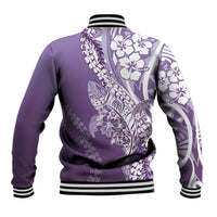 Hawaii Puakenikeni And Maile Lei Baseball Jacket Violet Polynesian Shark Tattoo DT05 - Polynesian Pride