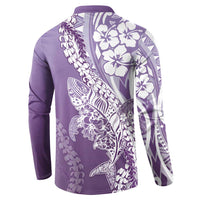 Hawaii Puakenikeni And Maile Lei Button Sweatshirt Violet Polynesian Shark Tattoo DT05 - Polynesian Pride