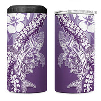 Hawaii Puakenikeni And Maile Lei 4 in 1 Can Cooler Tumbler Violet Polynesian Shark Tattoo DT05