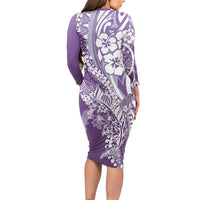 Hawaii Puakenikeni And Maile Lei Long Sleeve Bodycon Dress Violet Polynesian Shark Tattoo DT05