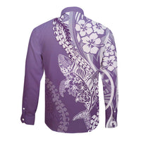 Hawaii Puakenikeni And Maile Lei Long Sleeve Button Shirt Violet Polynesian Shark Tattoo DT05 - Polynesian Pride