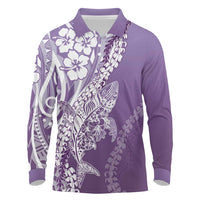 Hawaii Puakenikeni And Maile Lei Long Sleeve Polo Shirt Violet Polynesian Shark Tattoo DT05
