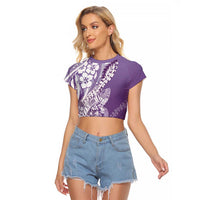 Hawaii Puakenikeni And Maile Lei Raglan Cropped T Shirt Violet Polynesian Shark Tattoo DT05