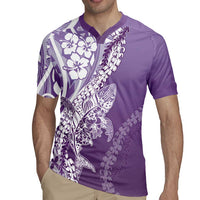 Hawaii Puakenikeni And Maile Lei Rugby Jersey Violet Polynesian Shark Tattoo DT05 - Polynesian Pride