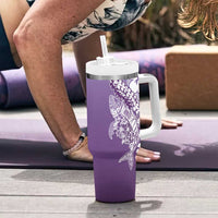 Hawaii Puakenikeni And Maile Lei Tumbler With Handle Violet Polynesian Shark Tattoo DT05