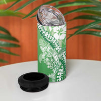 Hawaii Puakenikeni And Maile Lei 4 in 1 Can Cooler Tumbler Green Polynesian Shark Tattoo DT05