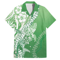 Hawaii Puakenikeni And Maile Lei Family Matching Summer Maxi Dress and Hawaiian Shirt Green Polynesian Shark Tattoo DT05