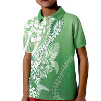 Hawaii Puakenikeni And Maile Lei Kid Polo Shirt Green Polynesian Shark Tattoo DT05