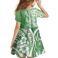 Hawaii Puakenikeni And Maile Lei Kid Short Sleeve Dress Green Polynesian Shark Tattoo DT05