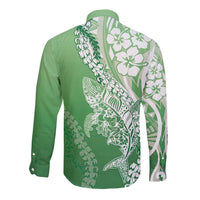 Hawaii Puakenikeni And Maile Lei Long Sleeve Button Shirt Green Polynesian Shark Tattoo DT05 - Polynesian Pride
