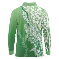 Hawaii Puakenikeni And Maile Lei Long Sleeve Polo Shirt Green Polynesian Shark Tattoo DT05