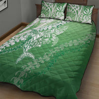 Hawaii Puakenikeni And Maile Lei Quilt Bed Set Green Polynesian Shark Tattoo DT05
